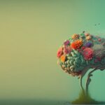 Human brain with flowers