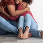 Parent and kid hugging